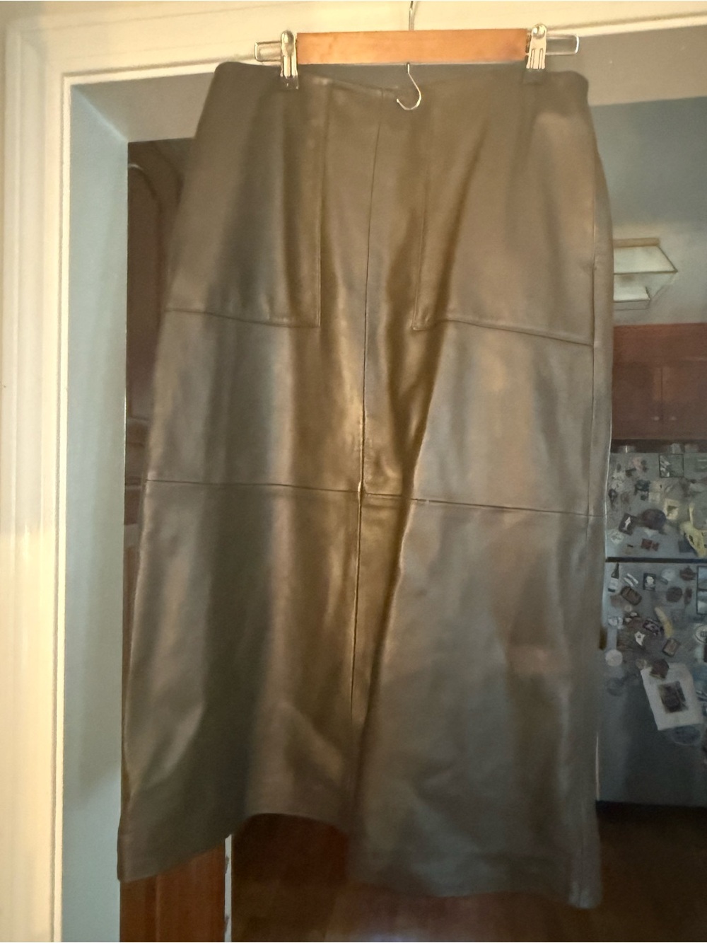 Mint Velvet Olive Green Leather Midi Skirt Size US 8